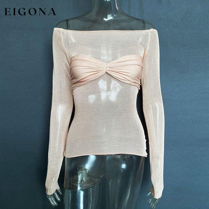 New Fashion Women's Clothing Lightweight See-Through Neck T-Shirt Top Pastel pink blouse Clothes long sleeve shirts long sleeve top shirt shirts tops