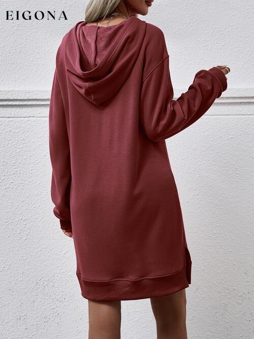 Slit Long Sleeve Hooded Dress with Pocket Changeable clothes Ship From Overseas