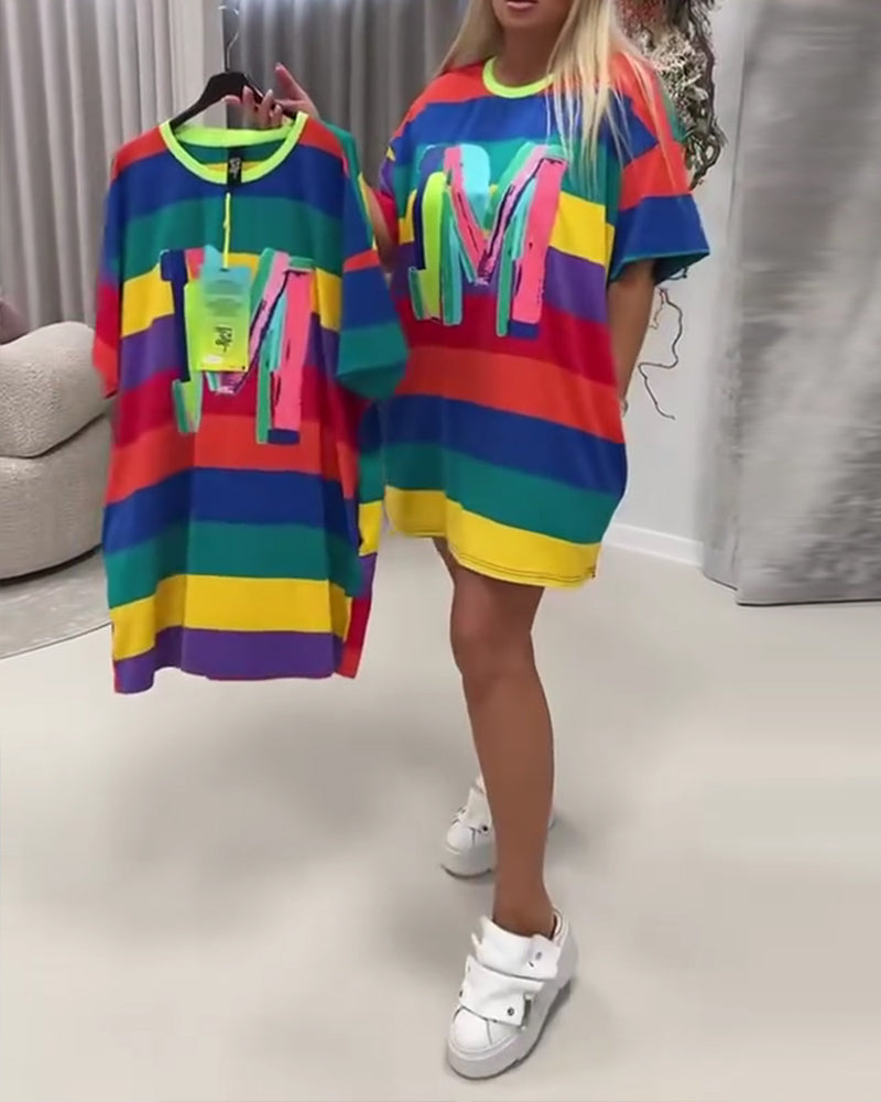Rainbow Stripe Letter Dress