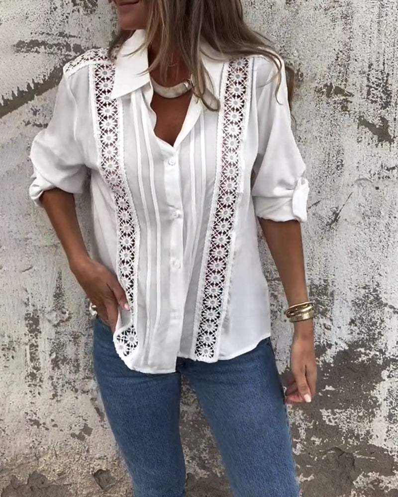 Lapel Solid Color Hollow Shirt