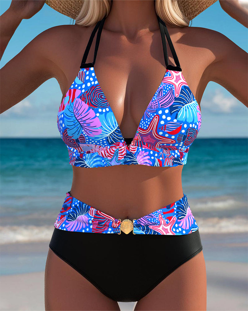 Sexy Neckholder-BH-Bikini mit Print