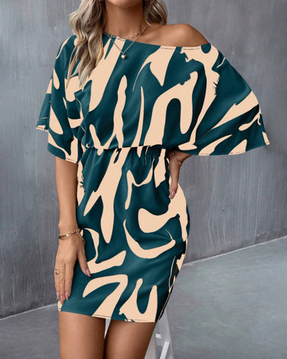 Elegant contrast print half-sleeve dress casual dresses spring summer