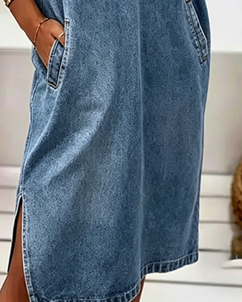 Hooded Lace-Up Denim Casual Dress