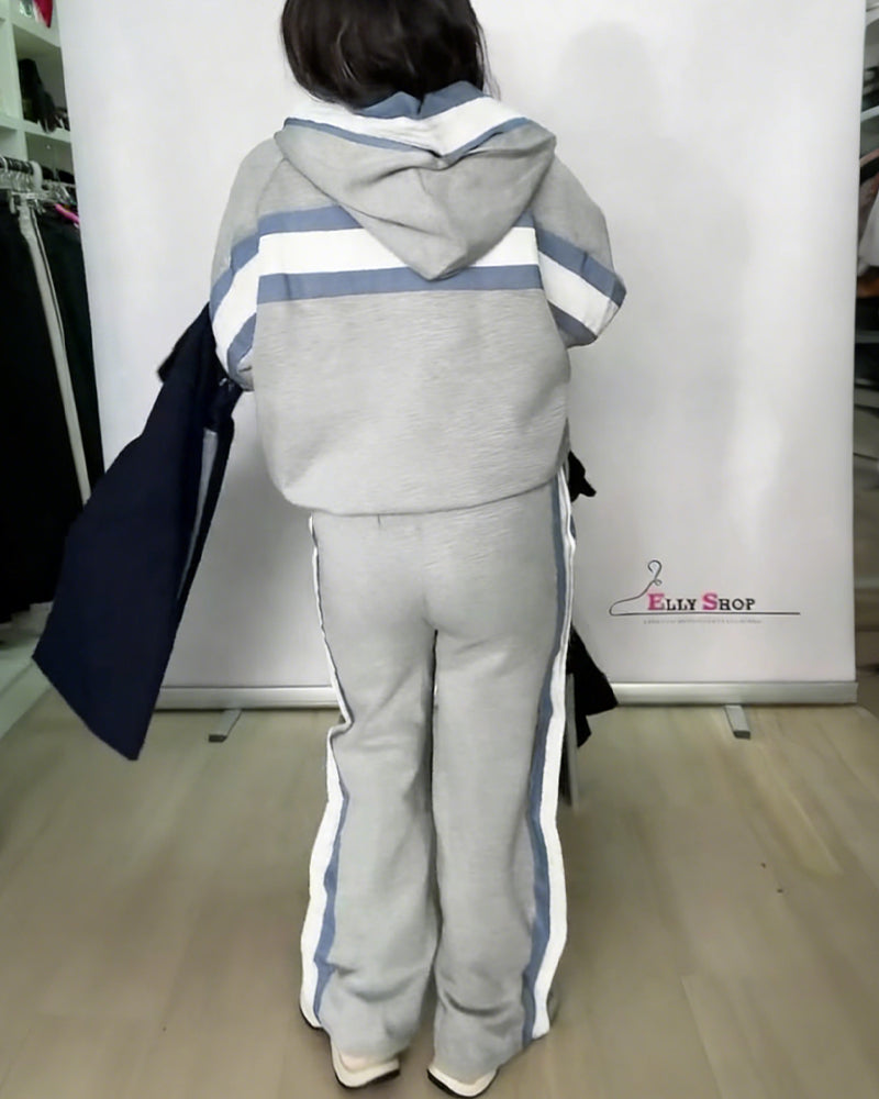 Casual Color-Block Sweatshirt Two-Piece Set