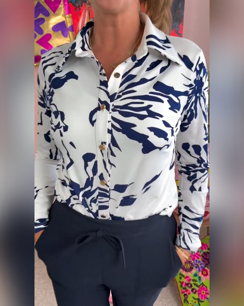 Lapel Printed Long Sleeve Shirt