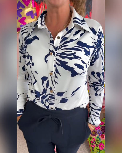 Lapel Printed Long Sleeve Shirt