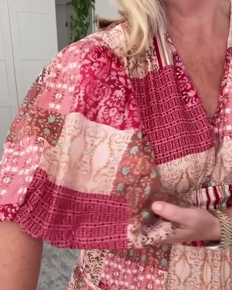 Oversize-Kleid mit Puffärmeln und Print