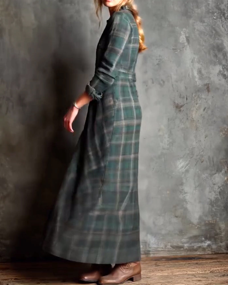Fashionable Lapel Plaid Dress