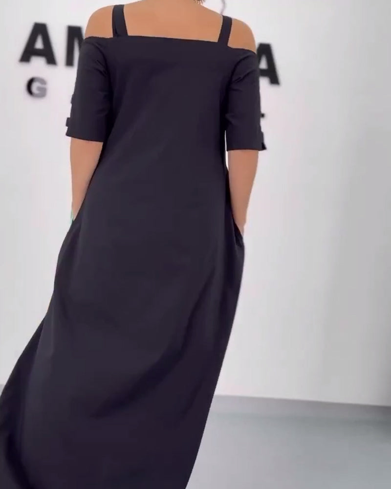 Off-Shoulder Contrast Print Loose Dress