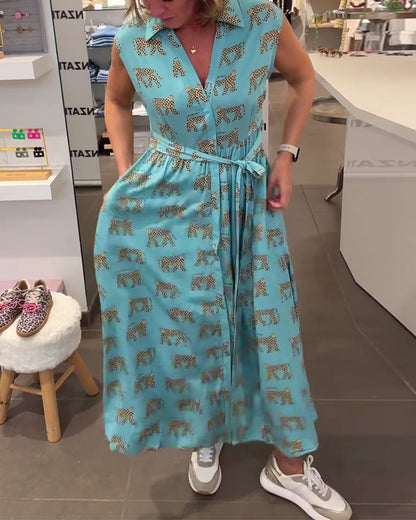 V-Neck Sleeveless Printed Dress