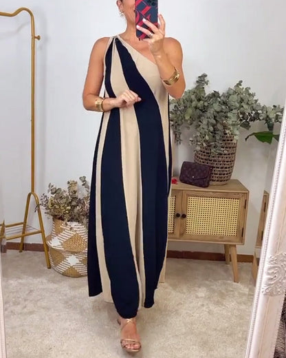 Striped printed one-shoulder casual long dress casual dresses summer