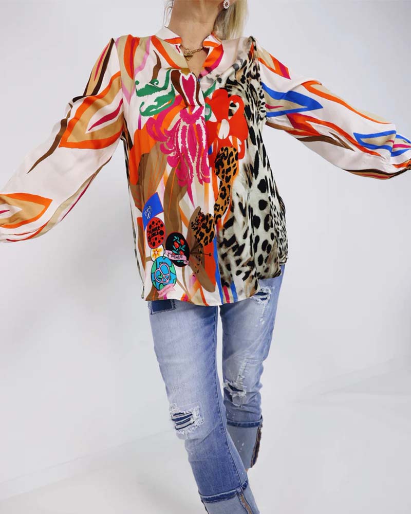 V neck Colorful Printed Blouse blouses & shirts spring summer