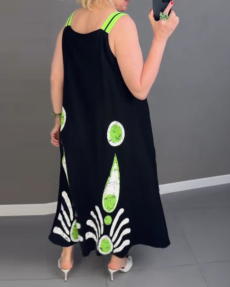 Loose Strap Printed Dress