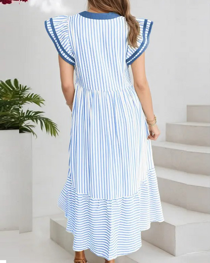 Striped Double Ruffle Short Sleeve Dress