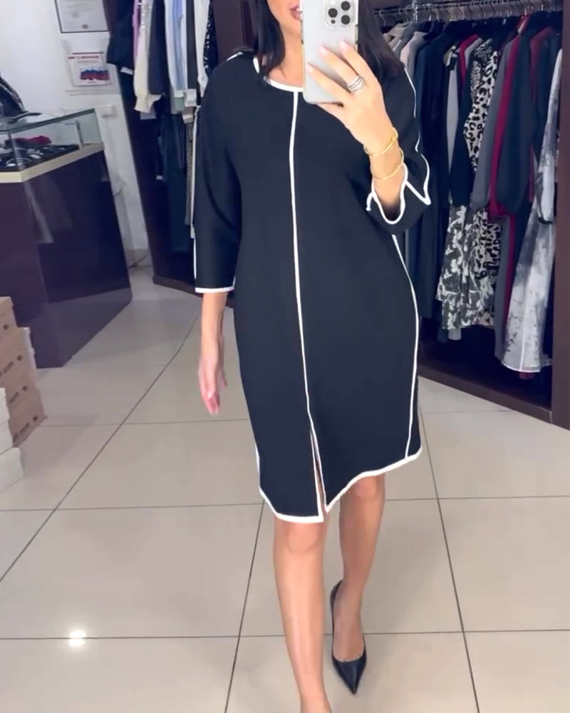 Loose Black and White Contrast Shift Dress