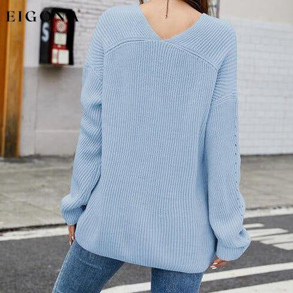 Openwork Dropped Shoulder Long Sleeve Sweater clothes Ship From Overseas X.X.W