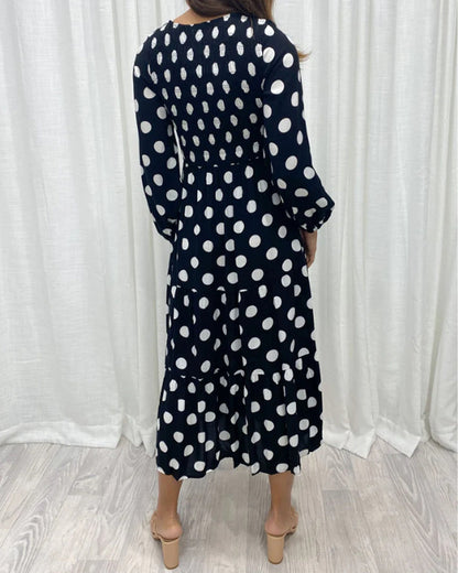 Polka dot print v-neck long sleeve elegant dress 202466 casual dresses spring summer