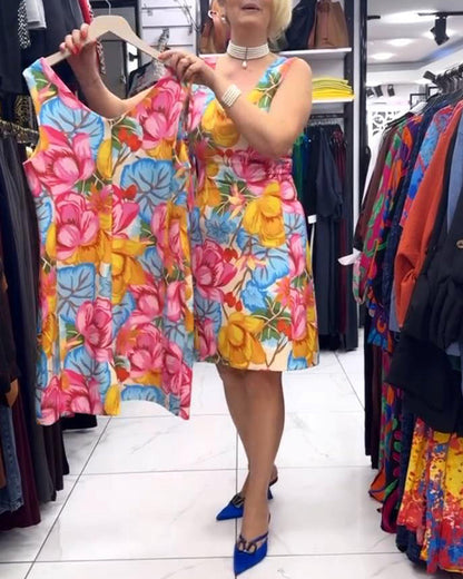 Sleeveless V-Neck Floral Waist Dress