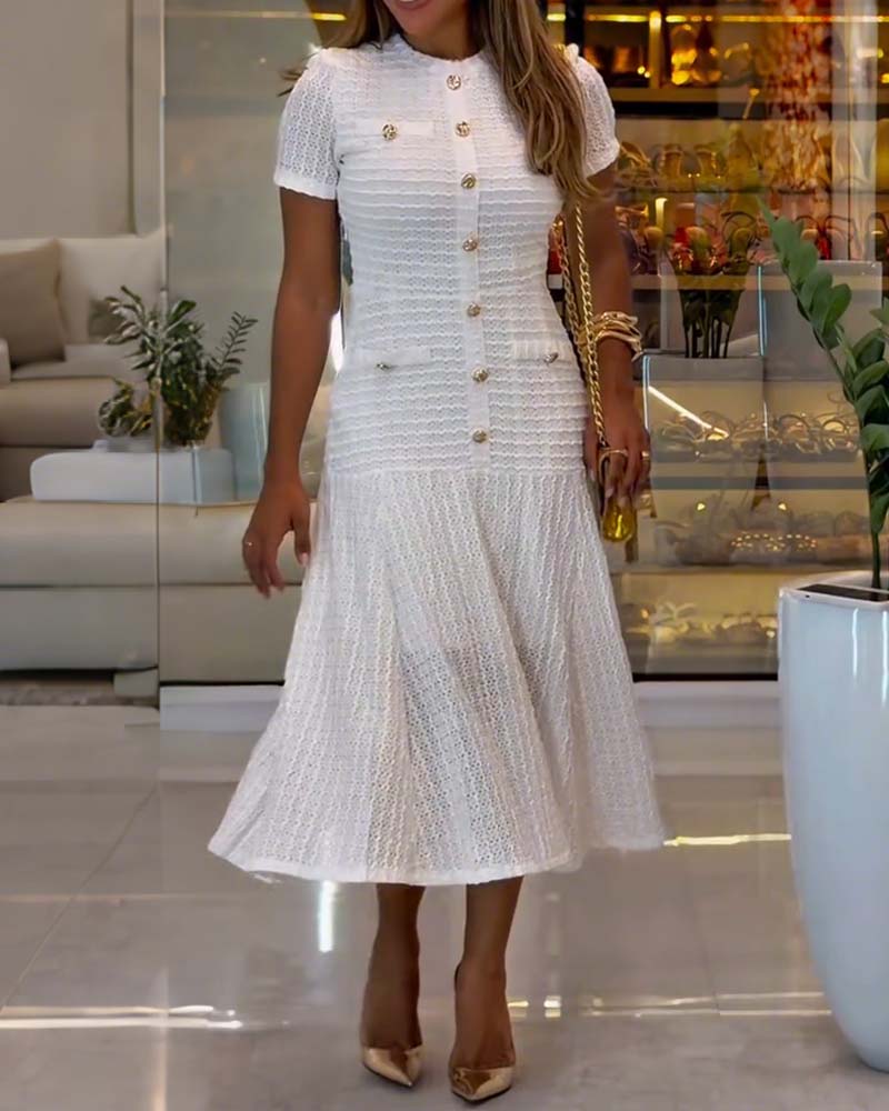 Hollow Short-Sleeved Elegant A-Hem Dress