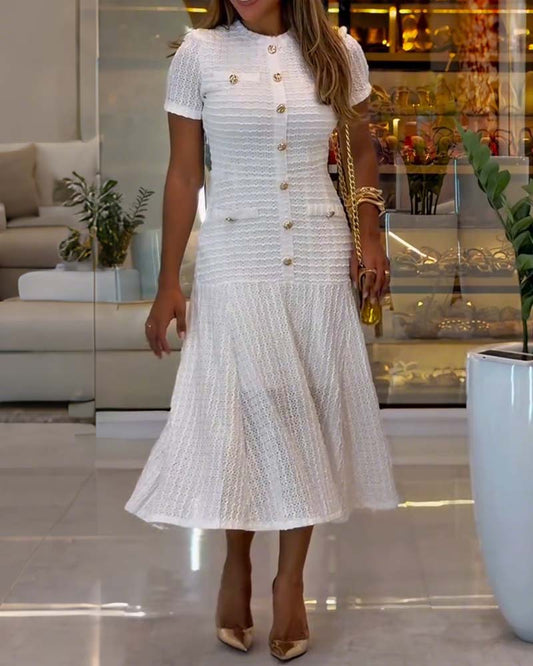 Hollow Short-Sleeved Elegant A-Hem Dress