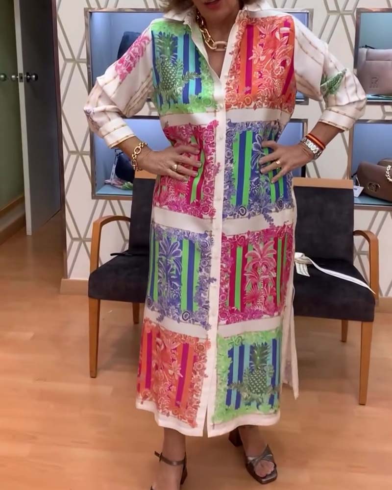 Patchwork Printed Long Shirt Dress