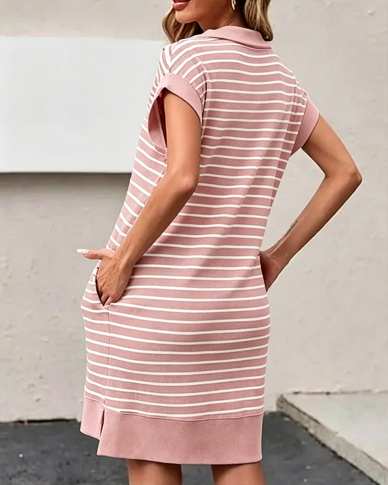 Half-Zip Striped Loose Fit Casual Dress