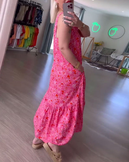 Abito stampato senza spalline con scollo quadrato