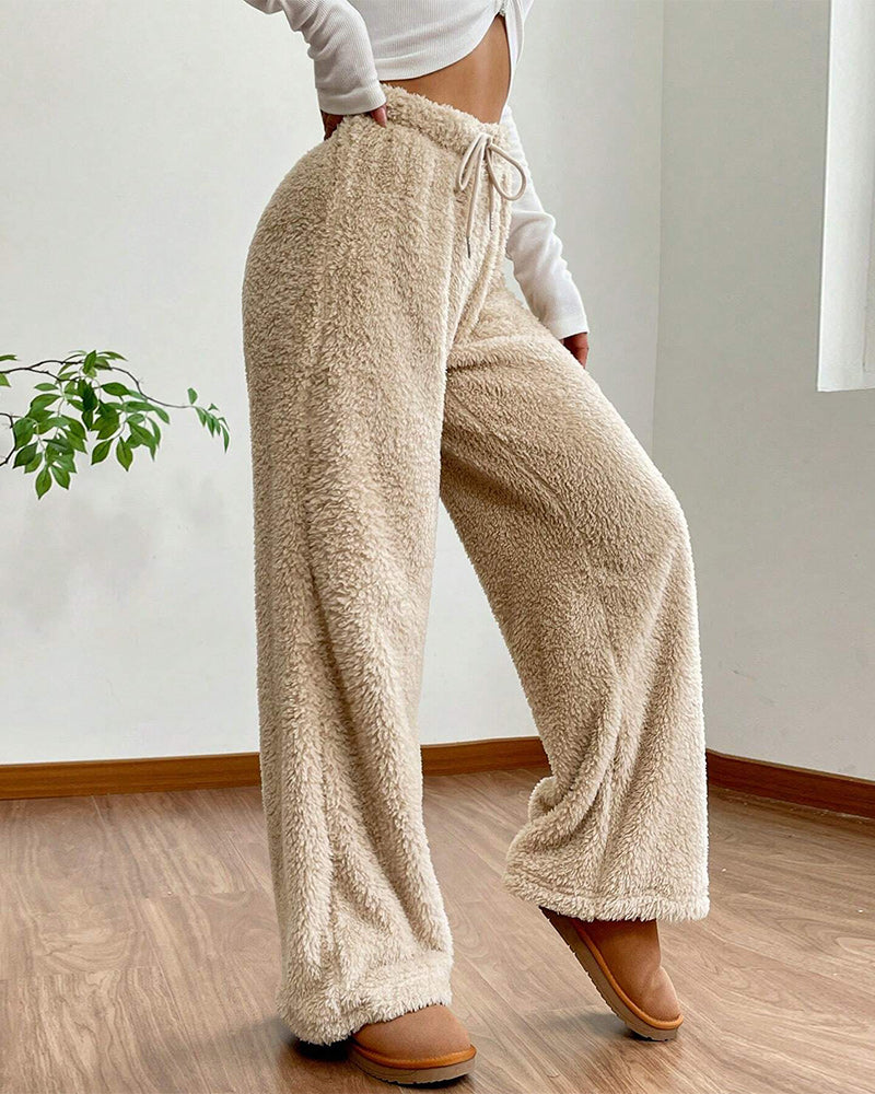 Solid color fashionable plush casual pants 2024 f/w pants