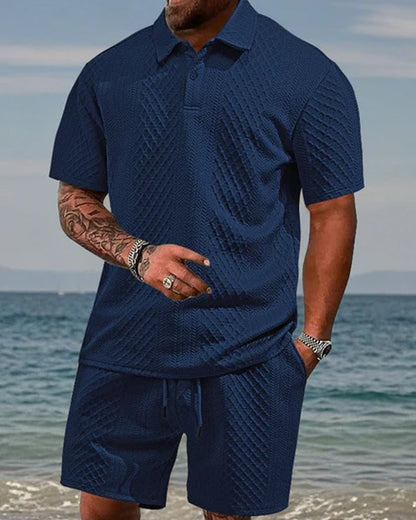 Men's Collared Short-Sleeve 2-Piece Set