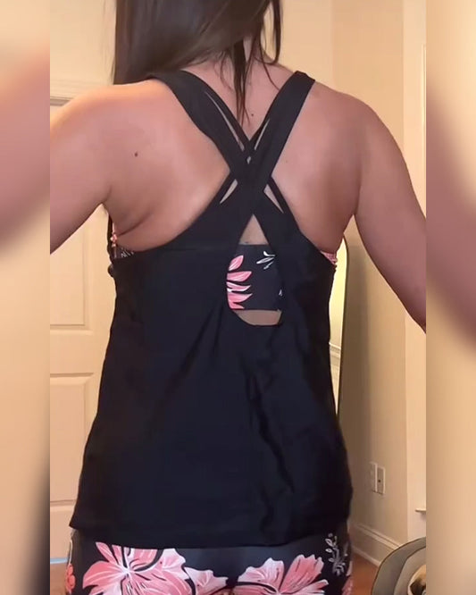 Slim Vest Split Print Boxer Swimsuit