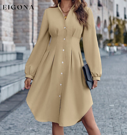 Notched Neck Long Sleeve Dress casual dresses clothes dress dresses long sleeve dress long sleeve dresses S.N Ship From Overseas short dresses trend