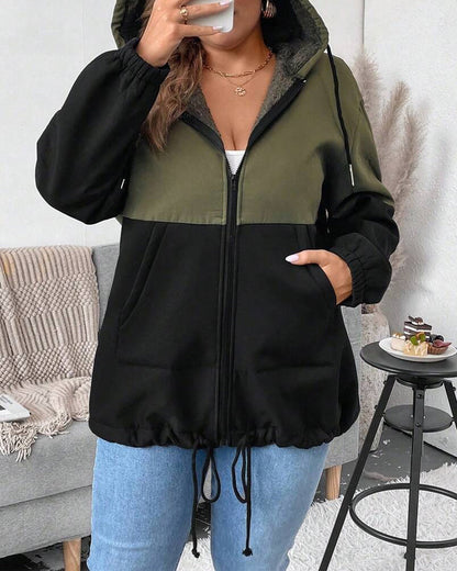Fleece Lined Color Block Zip-Up Coat