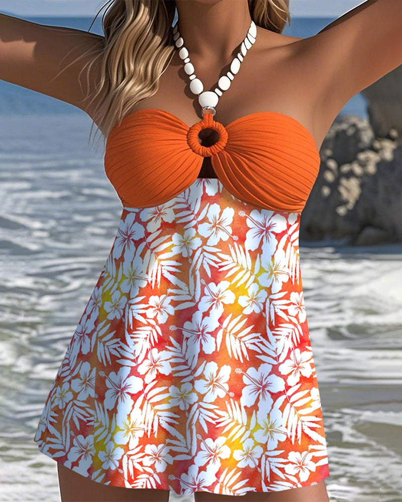Halter Bra Print Swimdress