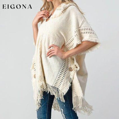 Fringed Crochet Buttoned Hooded Throw Over Poncho clothes Romantichut Ship From Overseas sweater sweaters