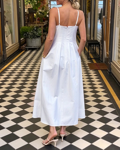 V-Neck Spaghetti Strap Solid Color Dress