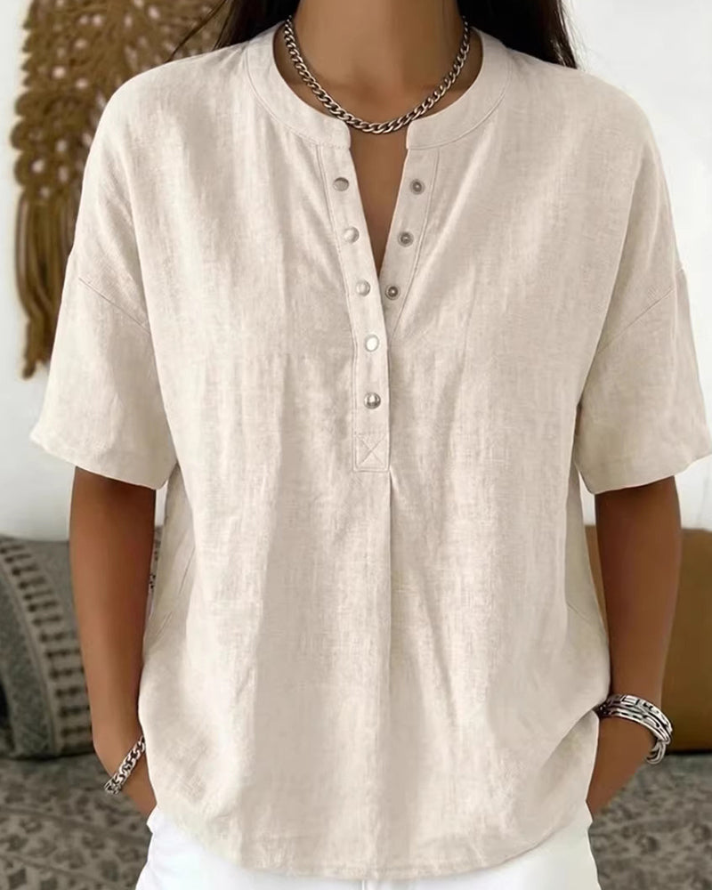 Solid Color Casual Short Sleeve Blouse