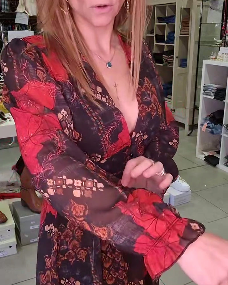 Deep V Sexy Temperament Floral Dress