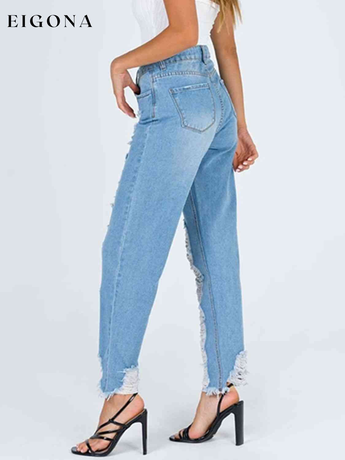 Raw Hem Distressed Straight Jeans bottoms clothes Jeans S.S.Ni Ship From Overseas Women's Bottoms