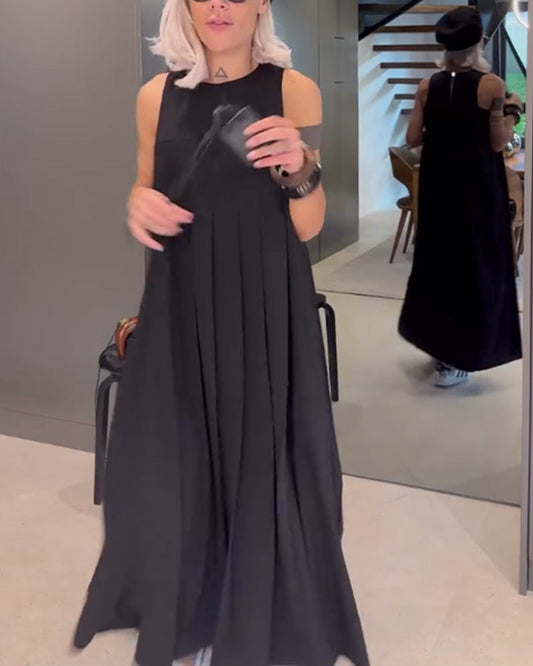 Robe débardeur plissée élégante de couleur unie