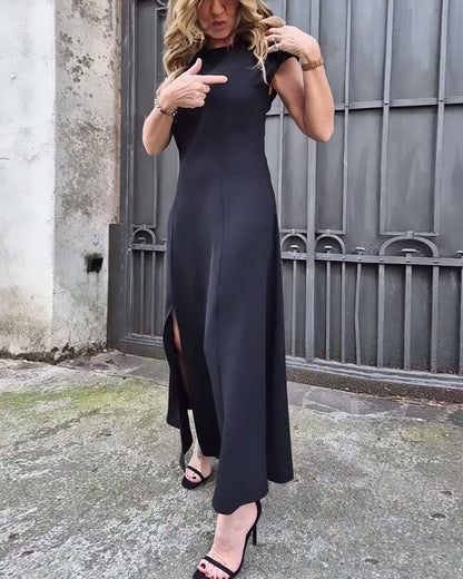 Abito elegante a tinta unita con spacco a maniche corte