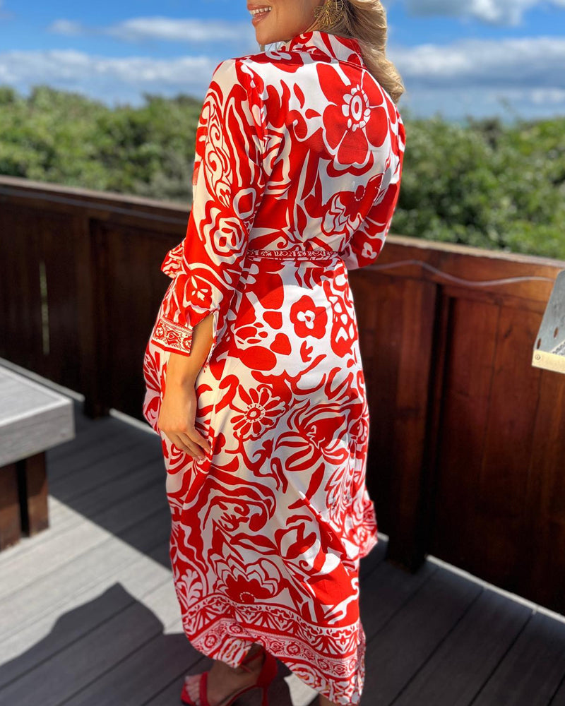 Stylish printed lapel strappy dress 202466 casual dresses spring summer