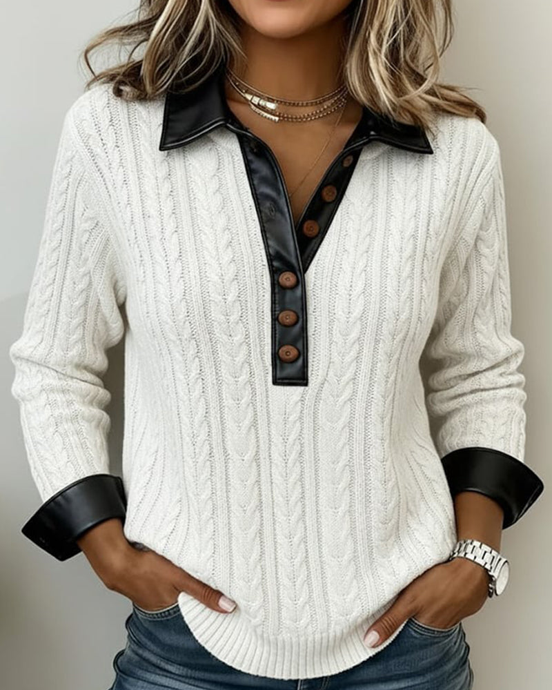 Button-Down Collar Stylish Color-Blocked Sweatshirt