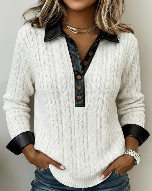 Button-Down Collar Stylish Color-Blocked Sweatshirt