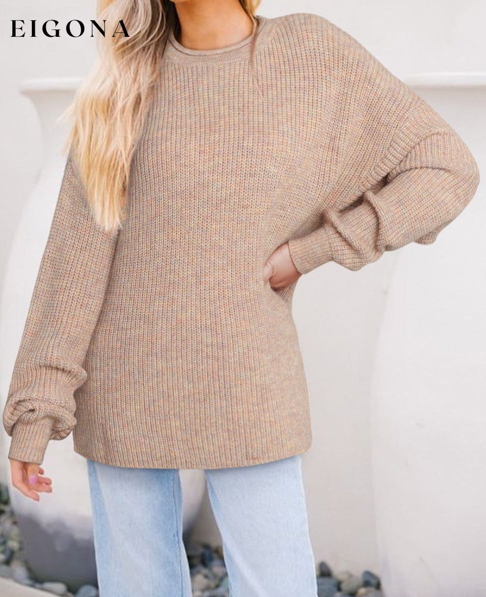 Multicolor Rolled Round Neck Drop Shoulder Sweater All In Stock clothes Color Pink Occasion Daily Print Solid Color Season Fall & Autumn Style Casual Sweater sweaters Sweatshirt