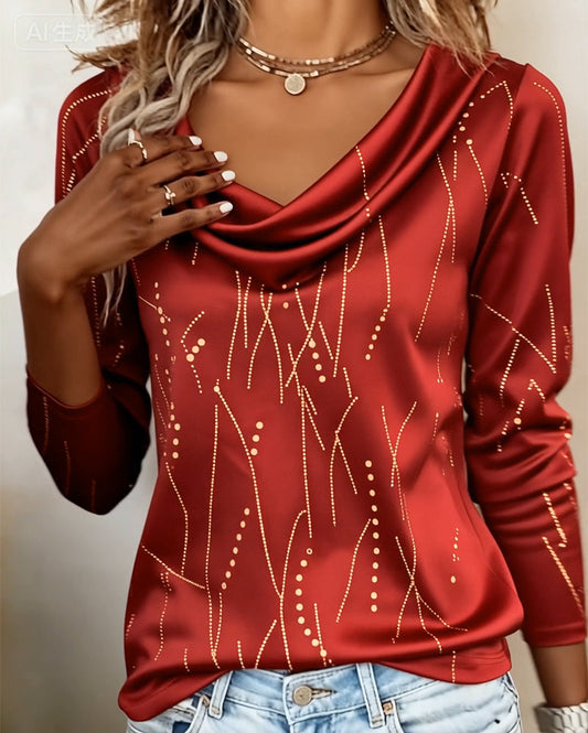 Cowl Neck Fashion Printed Top