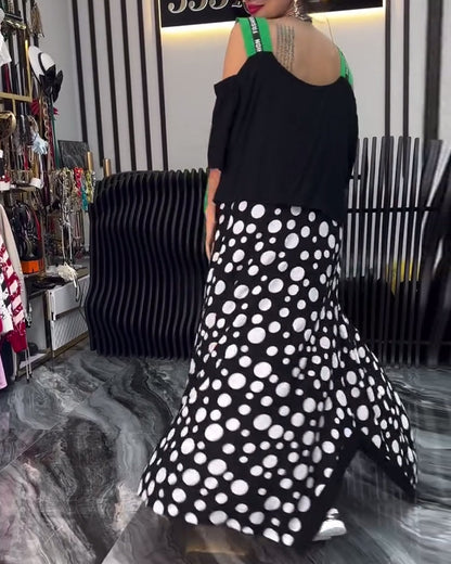 Casual Suspender Polka Dot Patchwork Dress