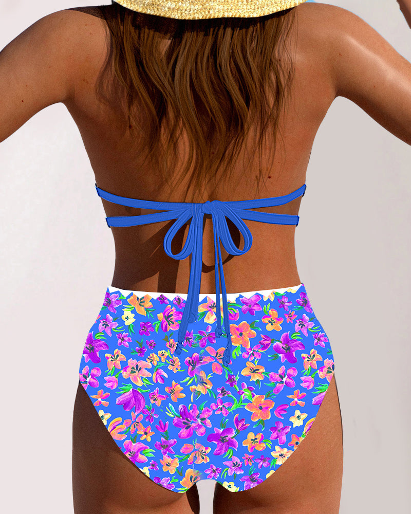 V-Neck Floral Print Sexy Bikini