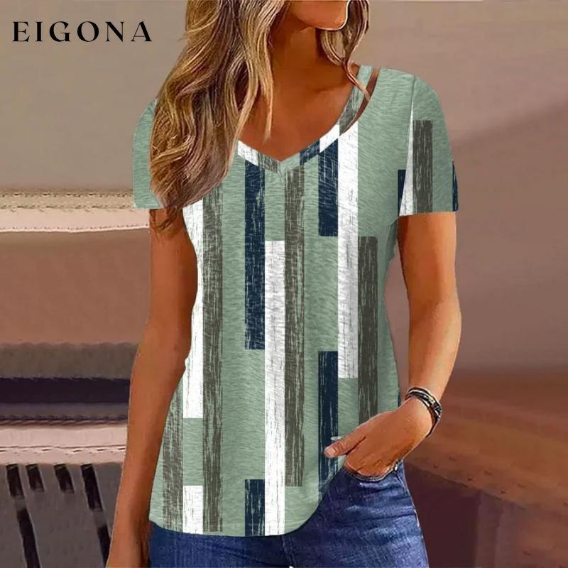 Contrast Stripe Casual T-Shirt Green best Best Sellings clothes Plus Size Sale tops Topseller