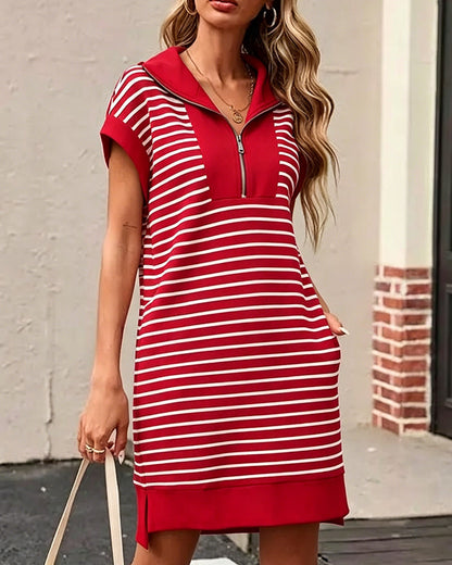 Half-Zip Striped Loose Fit Casual Dress