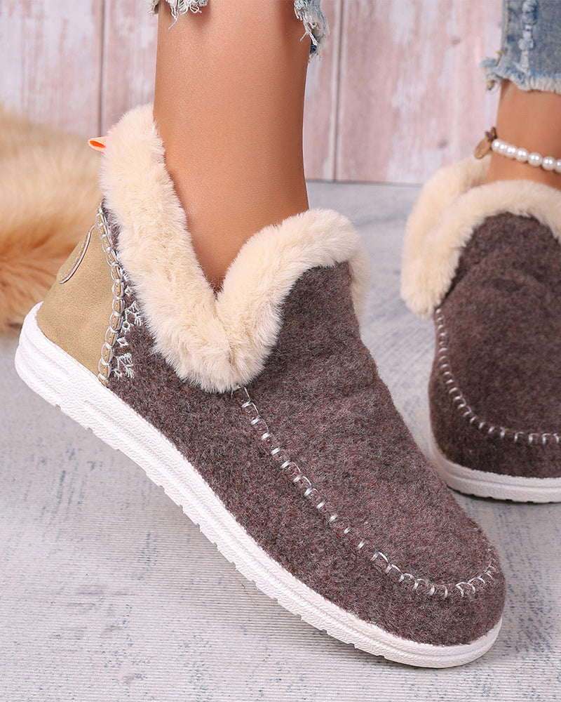 Casual solid color patchwork warm flat shoes 2024 f/w flats